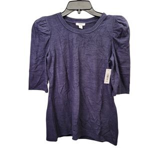 Daily Ritual Women’s 3/4 Sleeve Puff-Shoulder Cozy Knit navy Blue Top X-Small